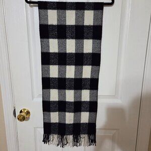 Black & White Buffalo Plaid Scarf with Fringe 60x13 in